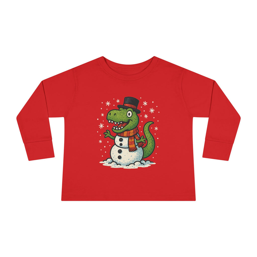Toddler Long Sleeve Tee  Cute T-Rex Dinosaur Snowman Holiday Shirt