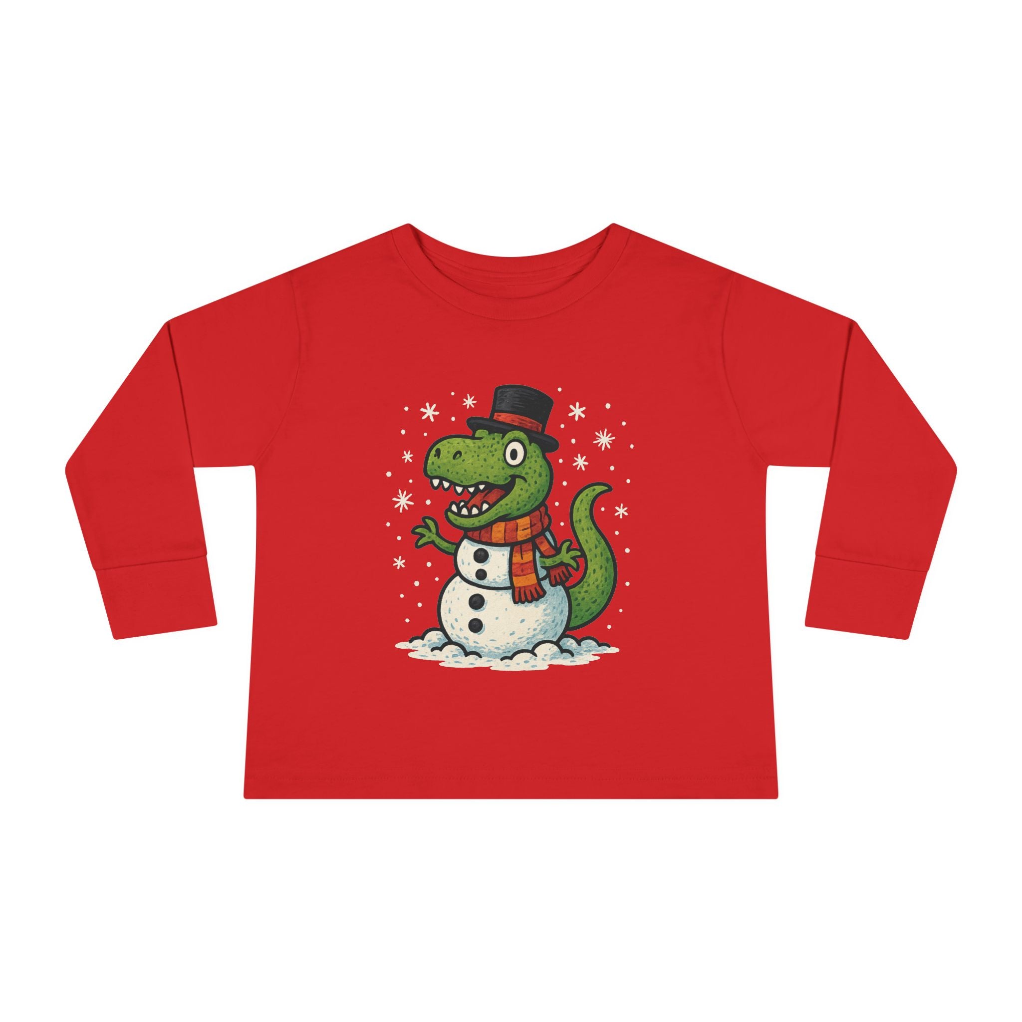 Toddler Long Sleeve Tee  Cute T-Rex Dinosaur Snowman Holiday Shirt