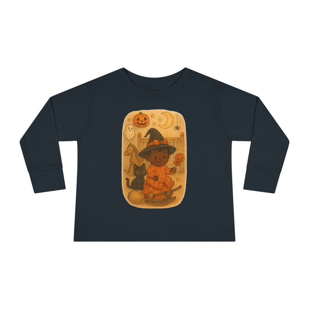 Halloween Toddler Long Sleeve Tee, Cute Kids Halloween Shirt, Witch & Cat Design