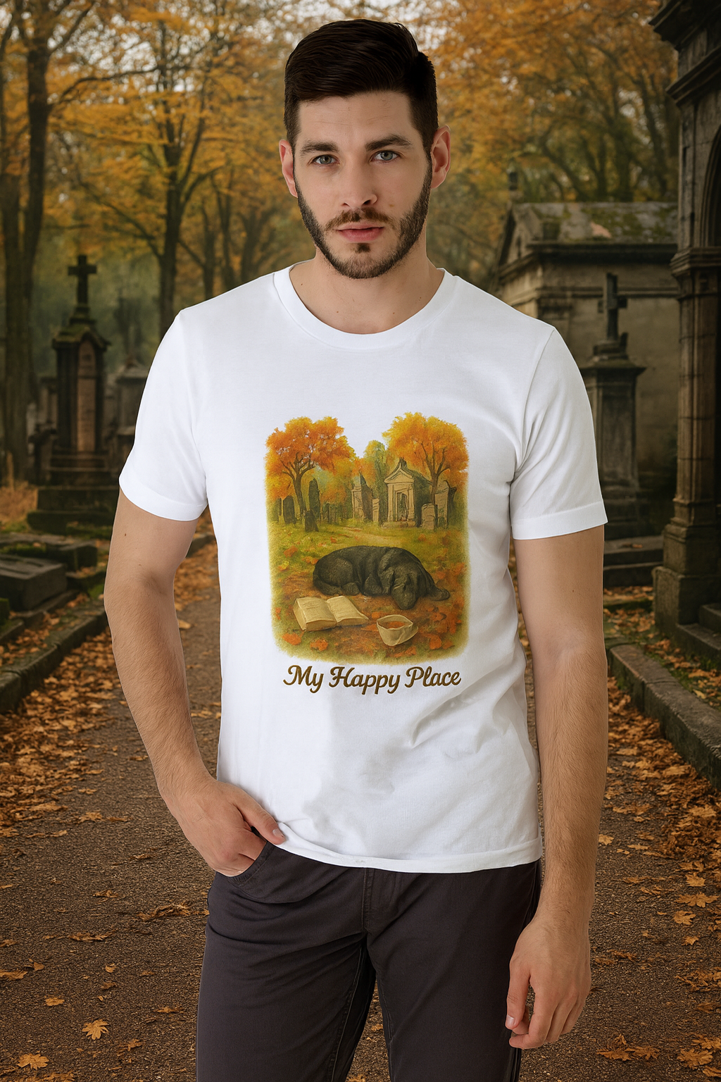 Autumn Serenity Tee, Cozy Cotton Shirt, Gift for Dog Lovers, Fall Apparel, Nature Vibes, My Happy Place t-shirt, Book Lovers