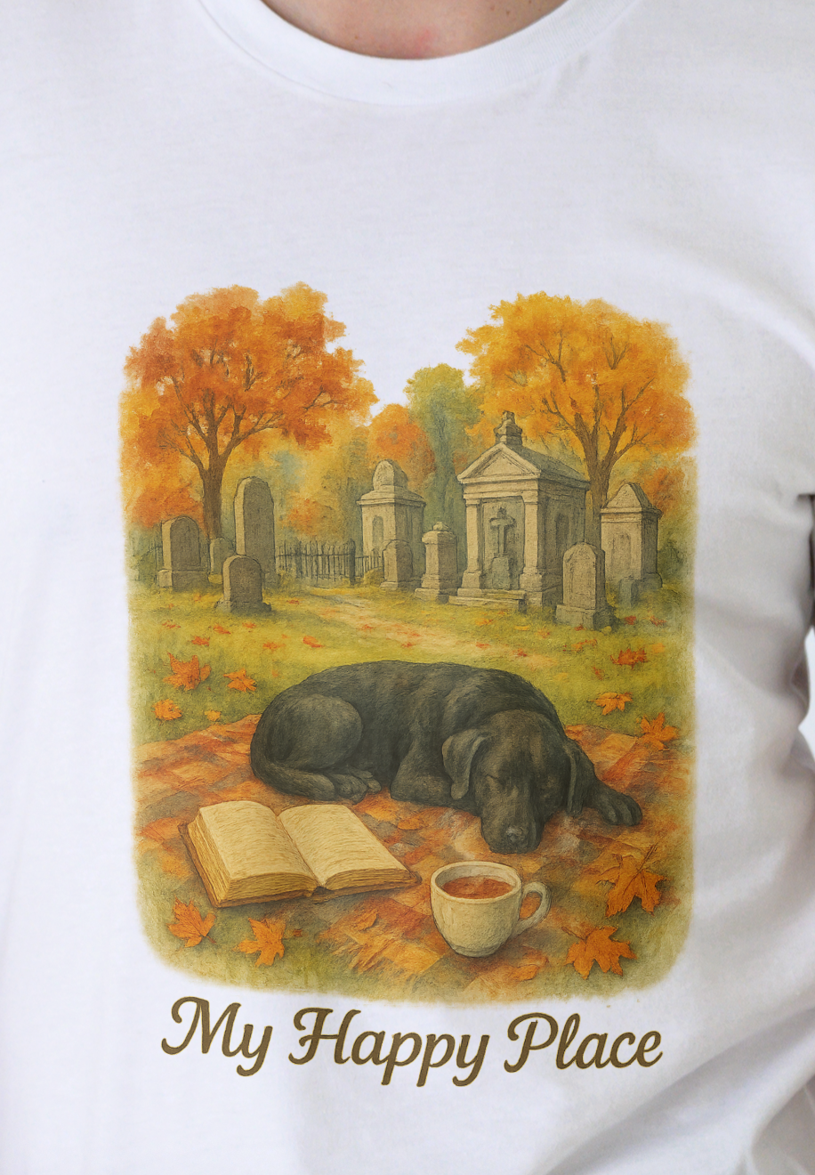 Autumn Serenity Tee, Cozy Cotton Shirt, Gift for Dog Lovers, Fall Apparel, Nature Vibes, My Happy Place t-shirt, Book Lovers