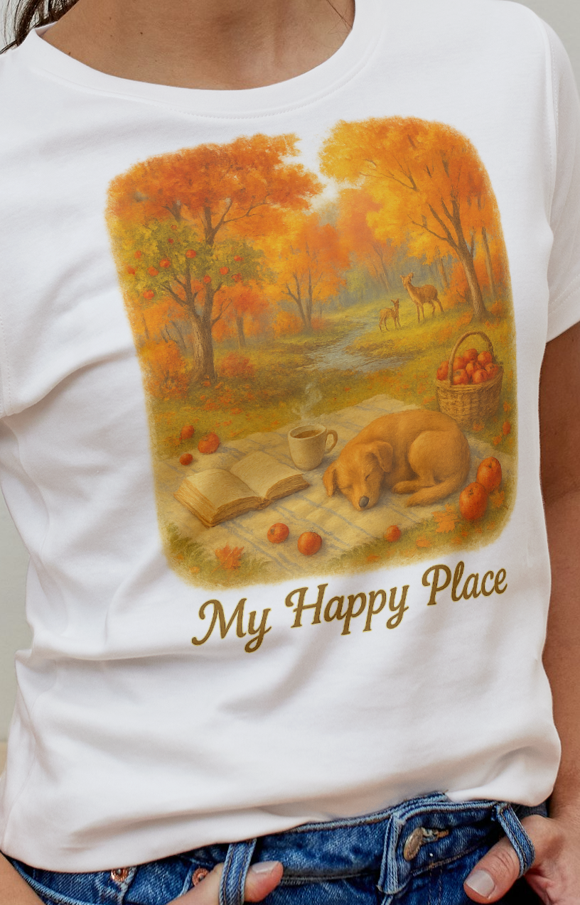 Autumn Vibes Long Sleeve Tee - My Happy Place, Cozy Shirt, Fall Fashion, Seasonal Wear, Relaxation Top, Book Lovers