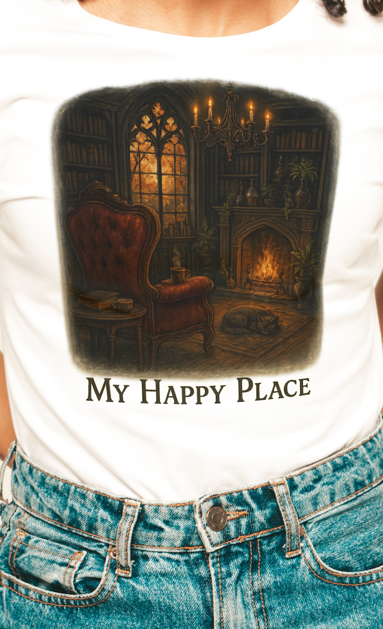 Cozy Long Sleeve Tee, My Happy Place Shirt, Relaxation Tee, Gift for Homebodies, Perfect for Fall, Lounge Wear, Book Lovers