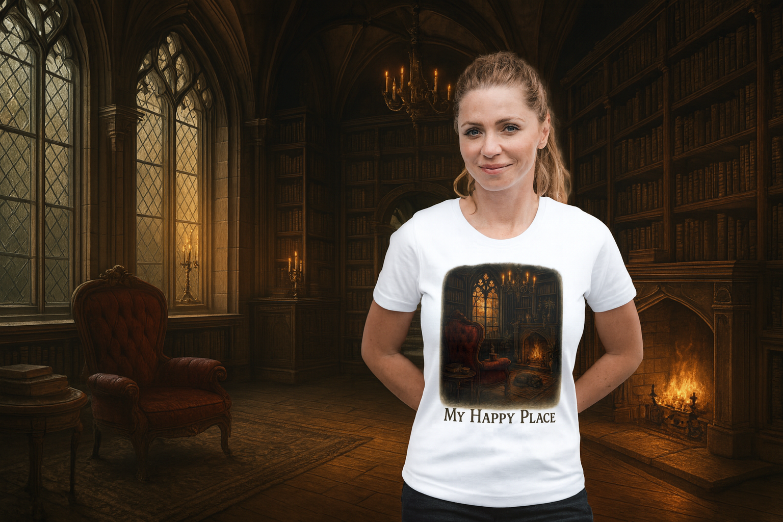 Cozy Long Sleeve Tee, My Happy Place Shirt, Relaxation Tee, Gift for Homebodies, Perfect for Fall, Lounge Wear, Book Lovers